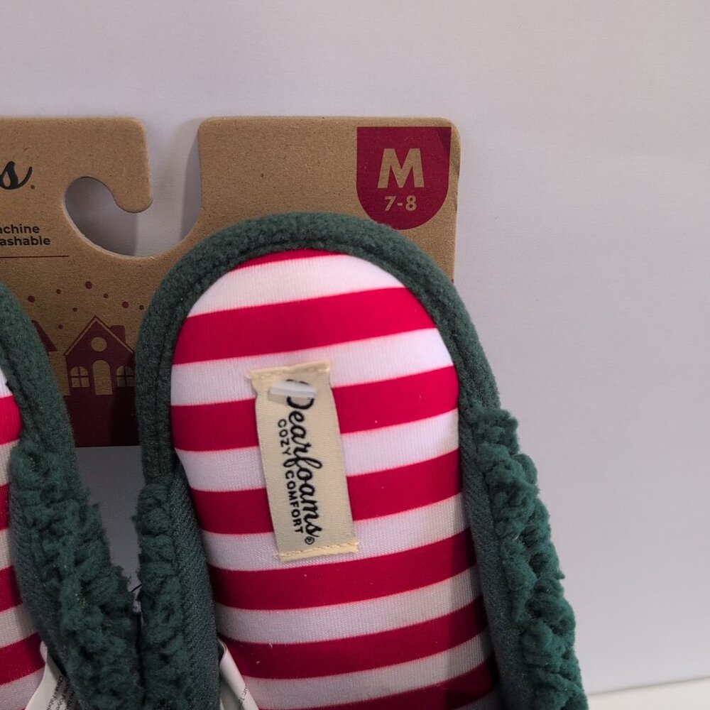 NEW Dearfoams Slippers Cowboy Santa Woman's 7-8 Green Memory Foam Sherpa Scuff - Picture 2 of 5